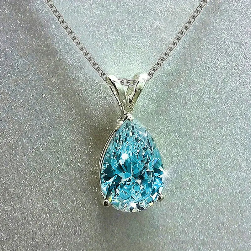 Light Blue Crystal Teardrop Solitaire Necklace | Amelia Bellrose Jewellery