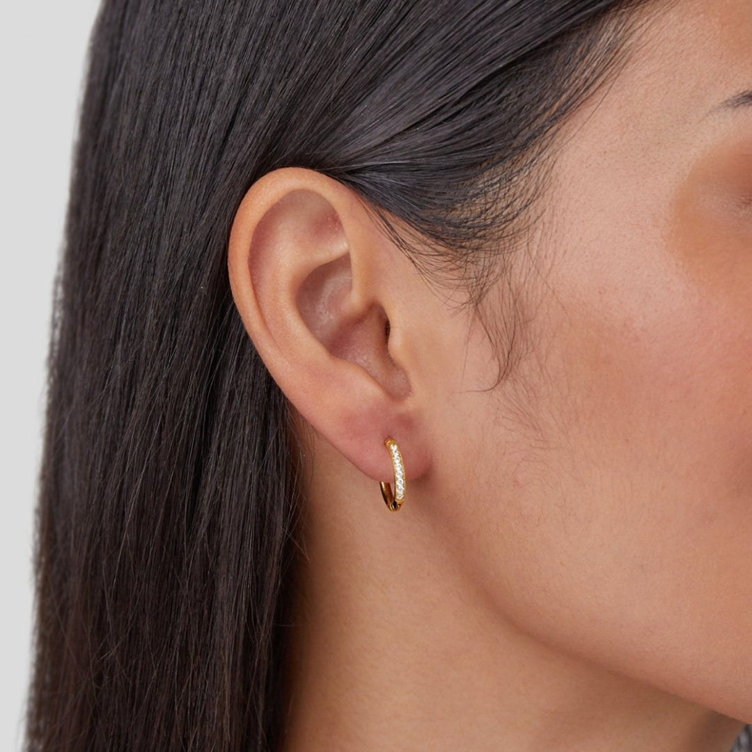 Crystal Huggie Gold Hoop Earrings | Amelia Bellrose Jewellery