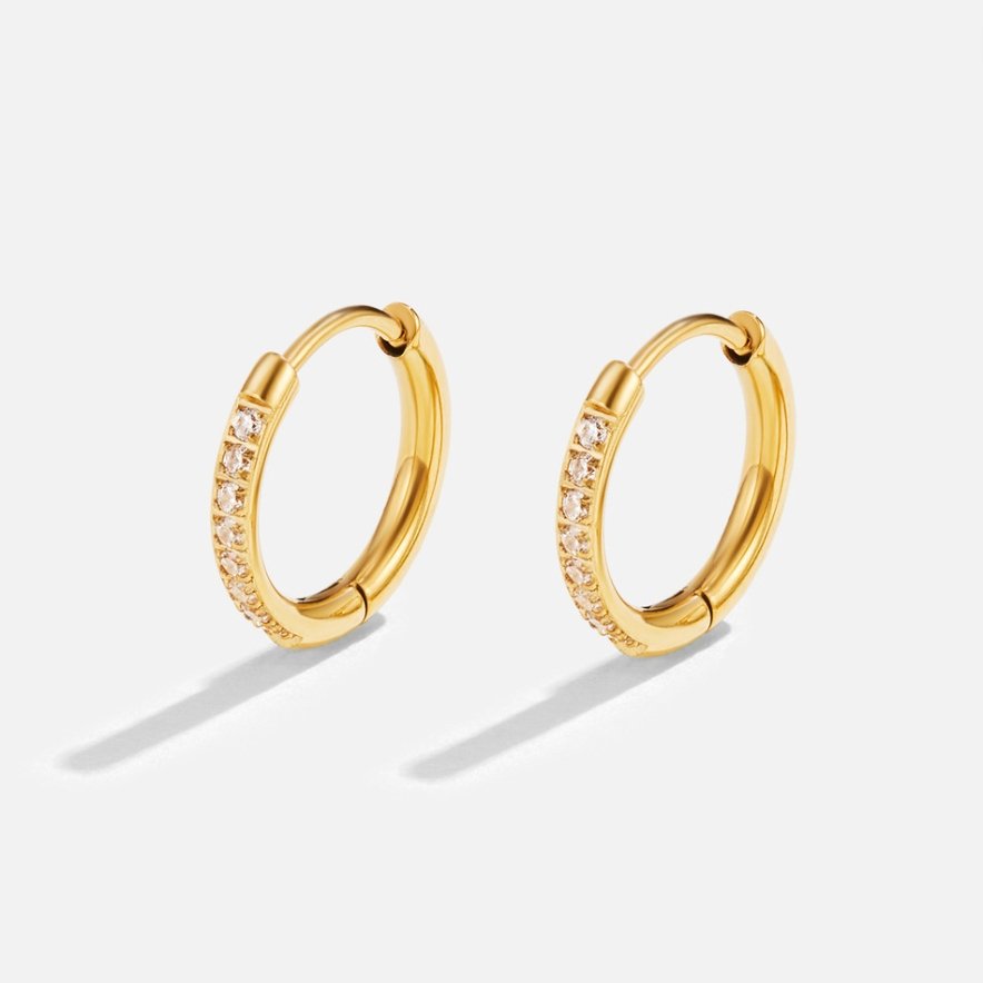 Crystal Huggie Gold Hoop Earrings | Amelia Bellrose Jewellery
