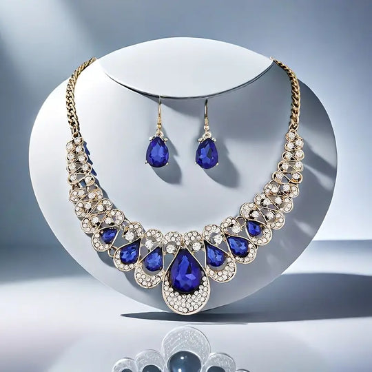 Blue Crystal Statement Jewellery Set | Amelia Bellrose Jewellery