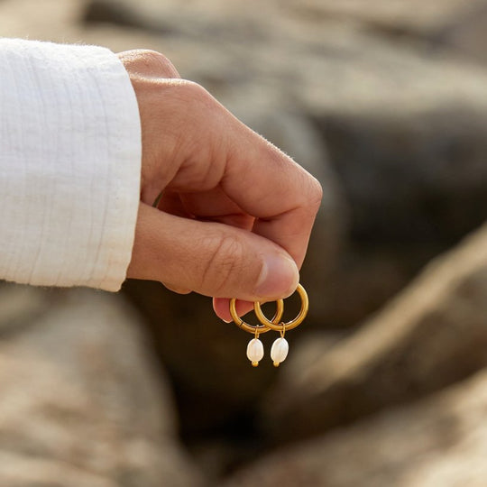 Pearl Drop Gold Hoop Earrings | Amelia Bellrose Jewellery