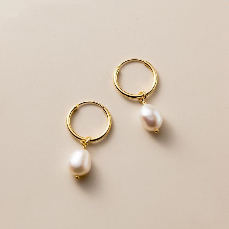 Pearl Drop Gold Hoop Earrings | Amelia Bellrose Jewellery