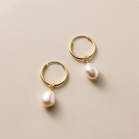 Pearl Drop Gold Hoop Earrings | Amelia Bellrose Jewellery