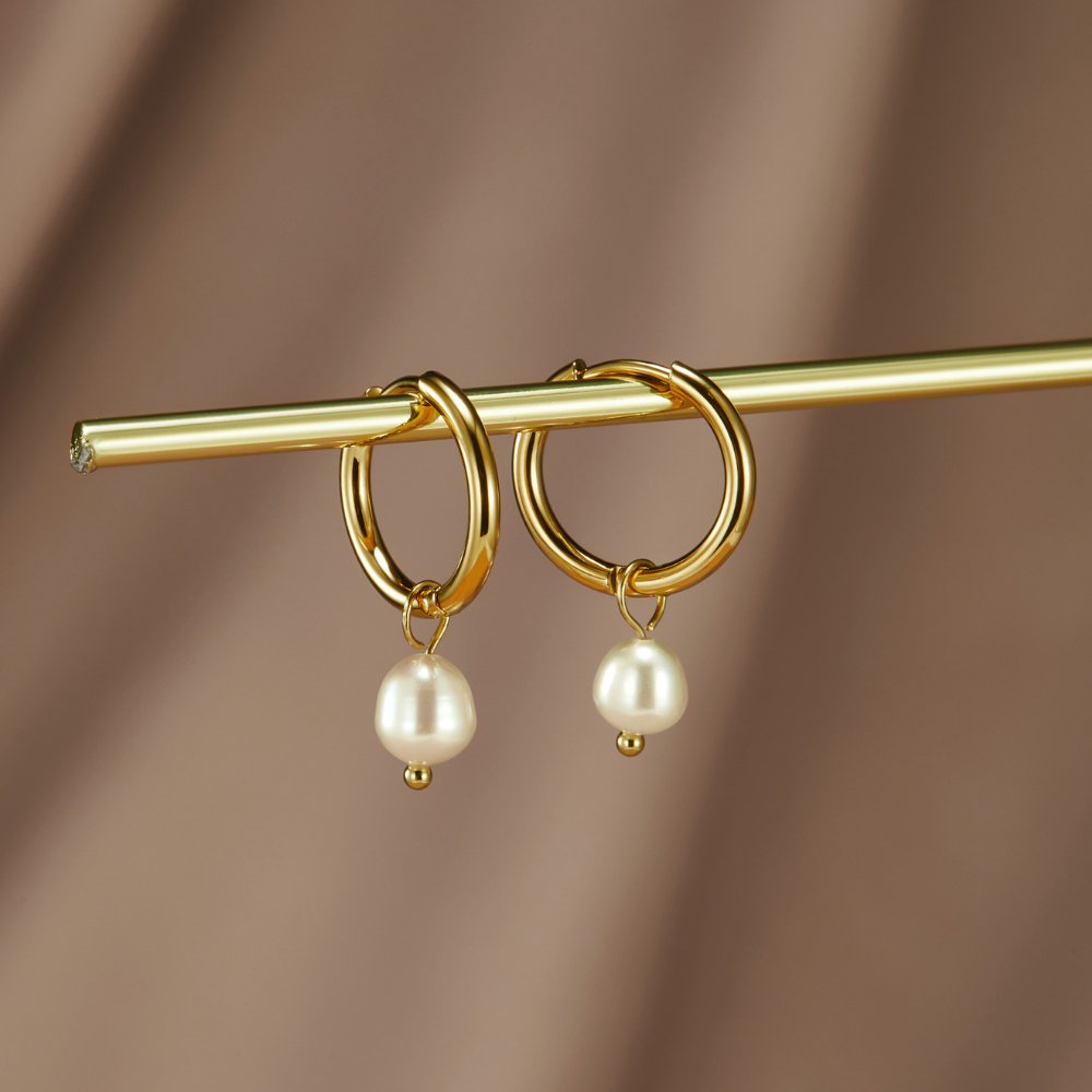 Pearl Drop Gold Hoop Earrings | Amelia Bellrose Jewellery