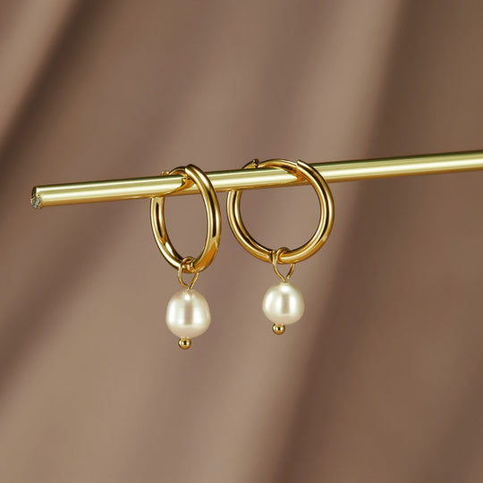 Pearl Drop Gold Hoop Earrings | Amelia Bellrose Jewellery