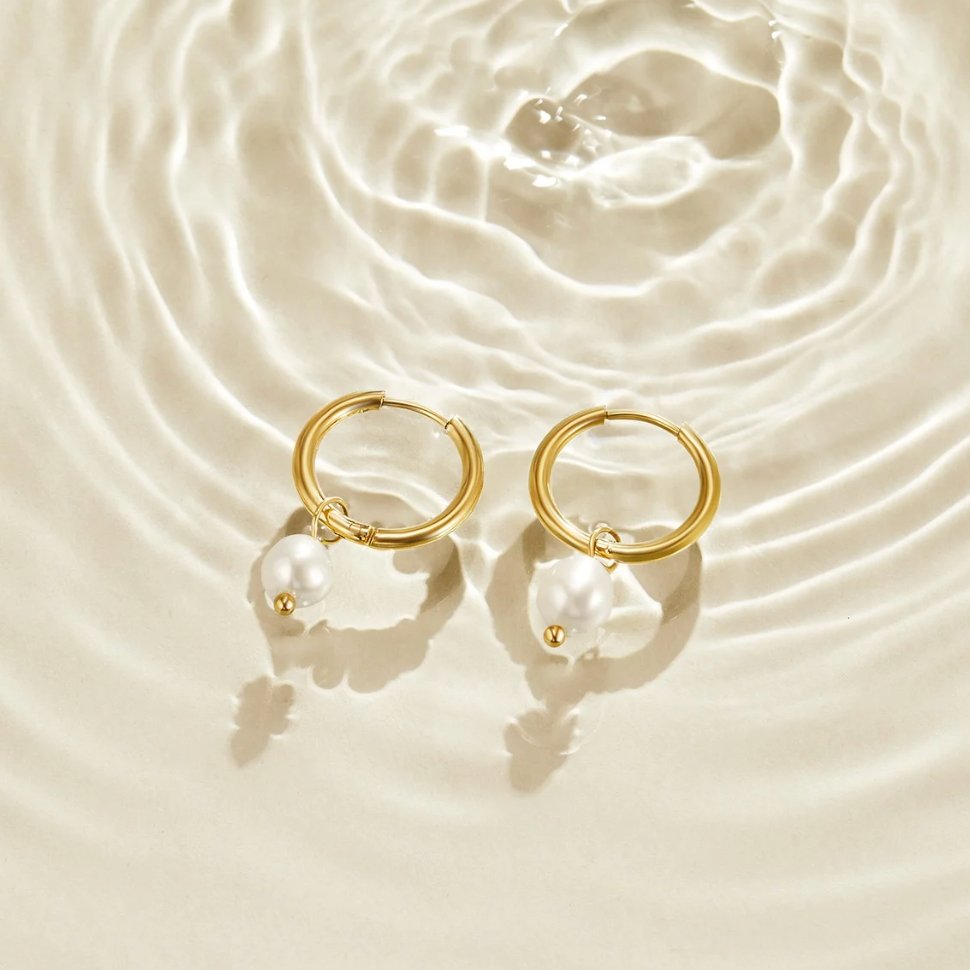 Pearl Drop Gold Hoop Earrings | Amelia Bellrose Jewellery