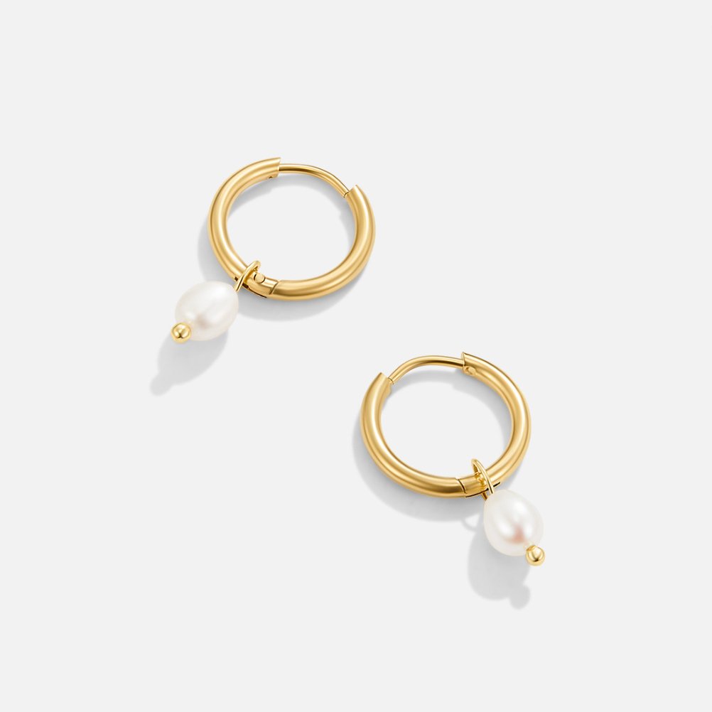 Pearl Drop Gold Hoop Earrings | Amelia Bellrose Jewellery