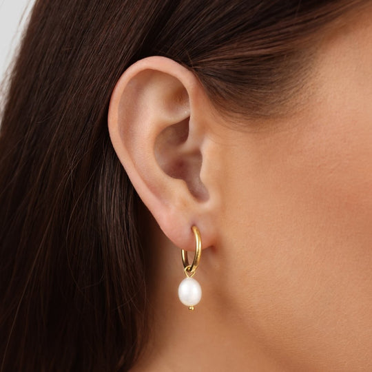 Pearl Drop Gold Hoop Earrings | Amelia Bellrose Jewellery