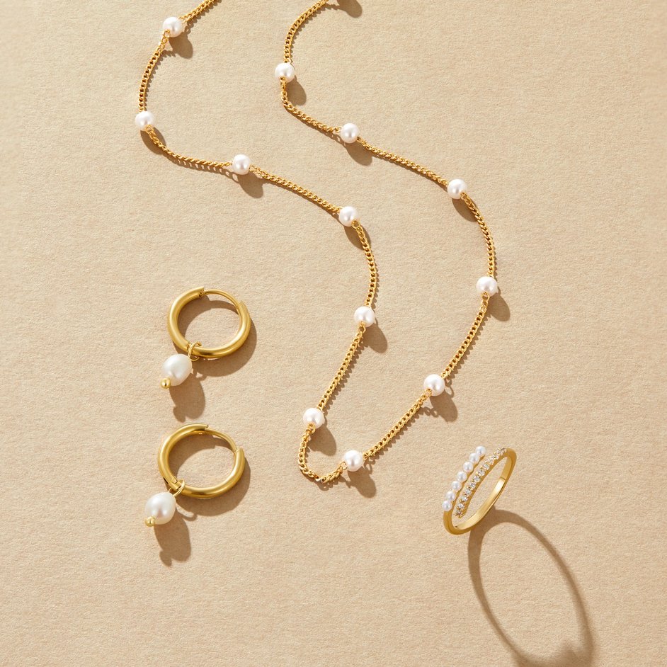 Pearl Drop Gold Hoop Earrings | Amelia Bellrose Jewellery