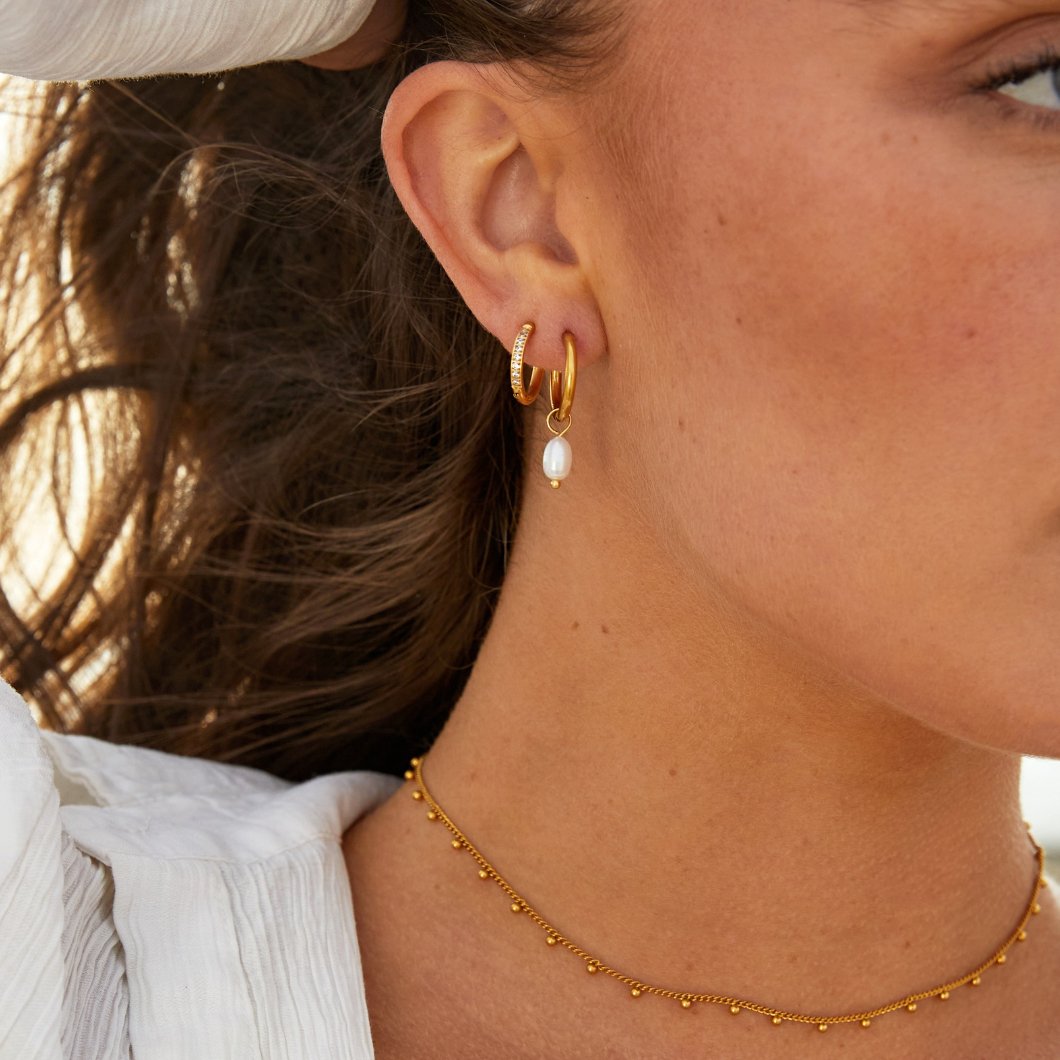 Pearl Drop Gold Hoop Earrings | Amelia Bellrose Jewellery