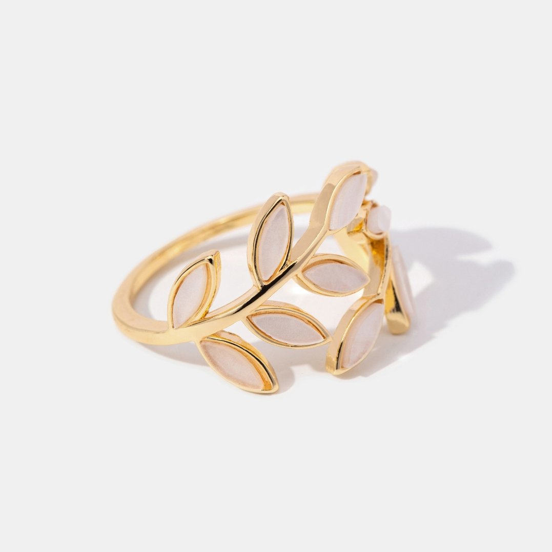 Mother-of-Pearl Leaf Gold Ring | Amelia Bellrose Jewellery