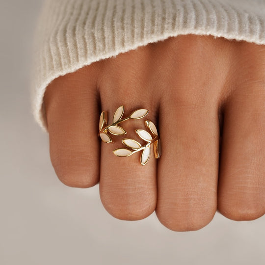 Mother-of-Pearl Leaf Gold Ring | Amelia Bellrose Jewellery