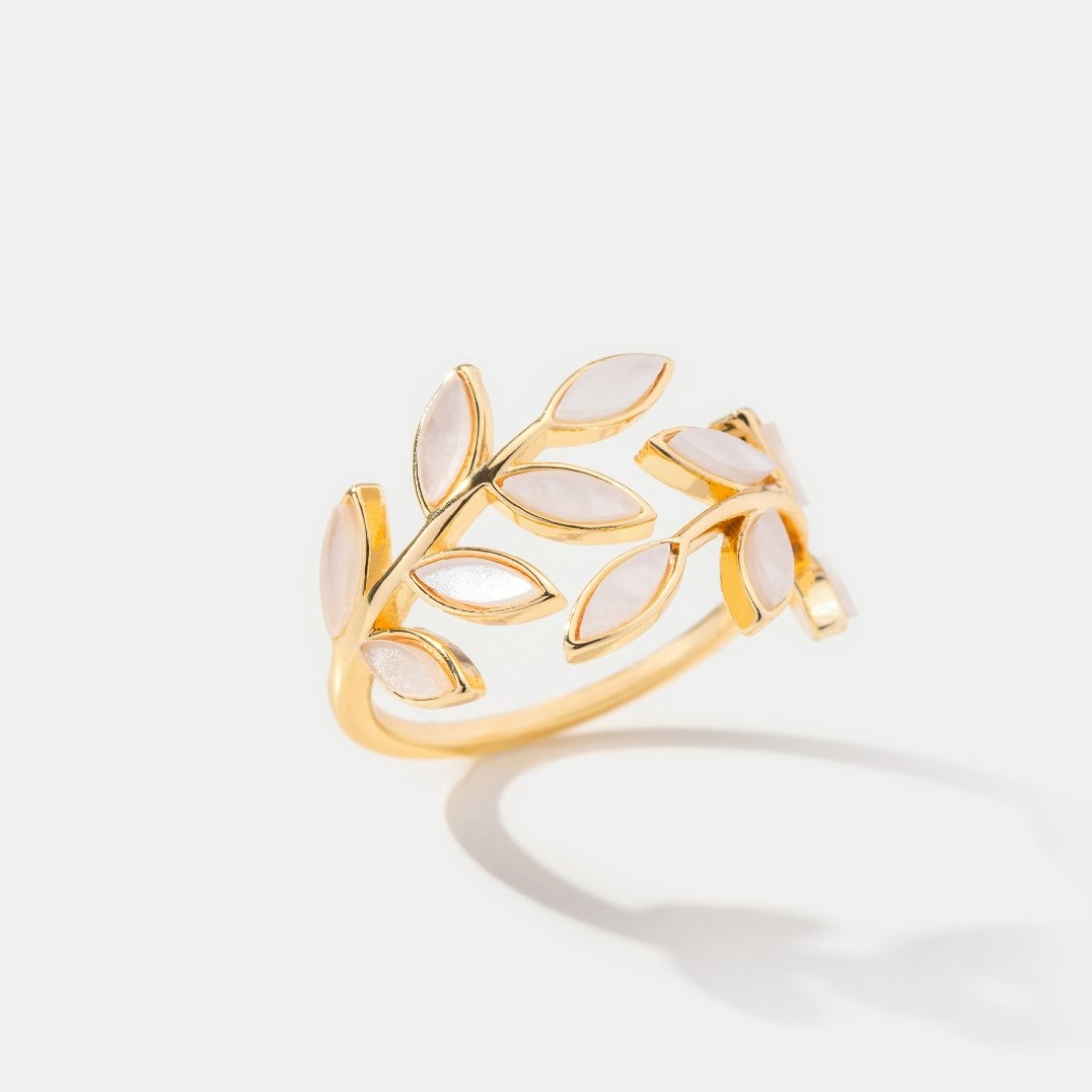 Mother-of-Pearl Leaf Gold Ring | Amelia Bellrose Jewellery