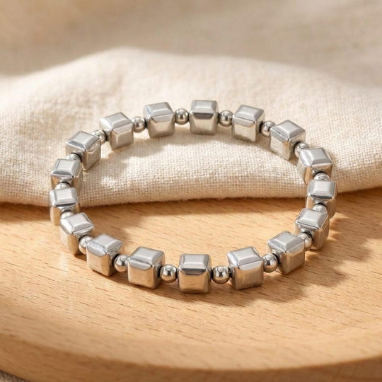 Silver Cube Beaded Stretch Bracelet | Amelia Bellrose Jewellery