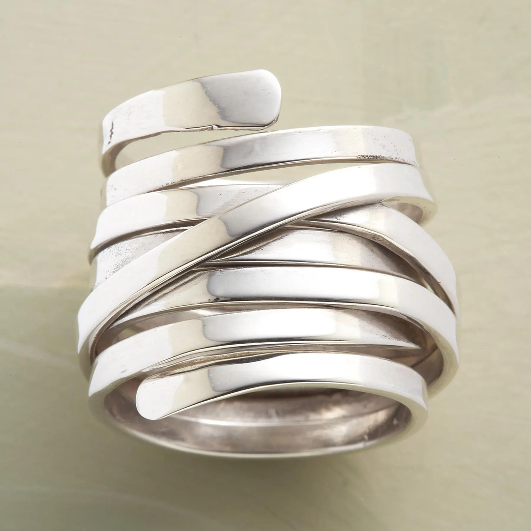 Modern Layered Silver Wrap Ring | Amelia Bellrose Jewellery