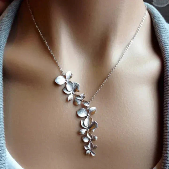 Silver Floral Drop Necklace | Amelia Bellrose Jewellery