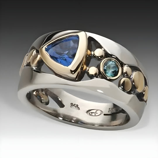Sapphire & Blue Stone Two-Tone Ring | Amelia Bellrose Jewellery