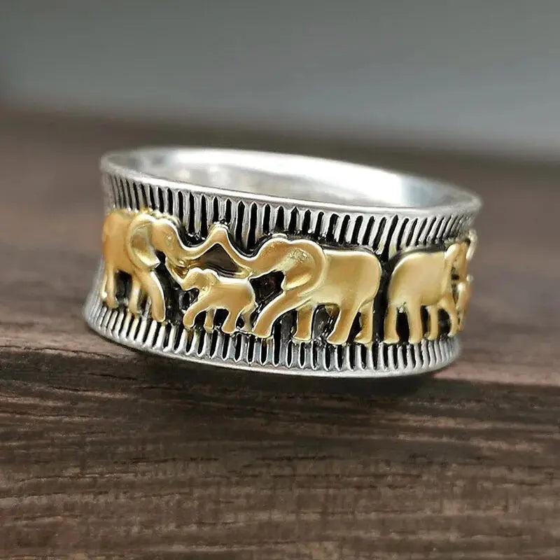 Elephant Family Engraved Band Ring | Amelia Bellrose Jewellery