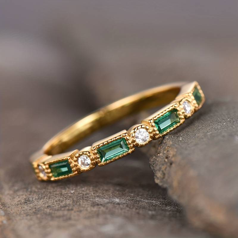 Emerald Crystal Gold Band Ring | Amelia Bellrose Jewellery