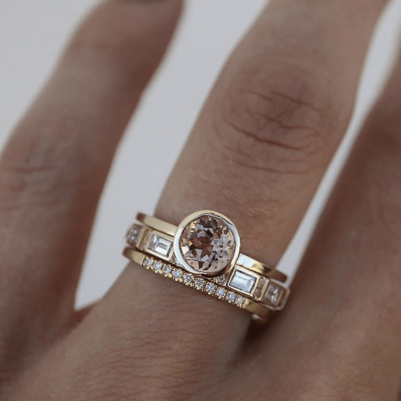 Rose Crystal Stack Gold Ring Set | Amelia Bellrose Jewellery