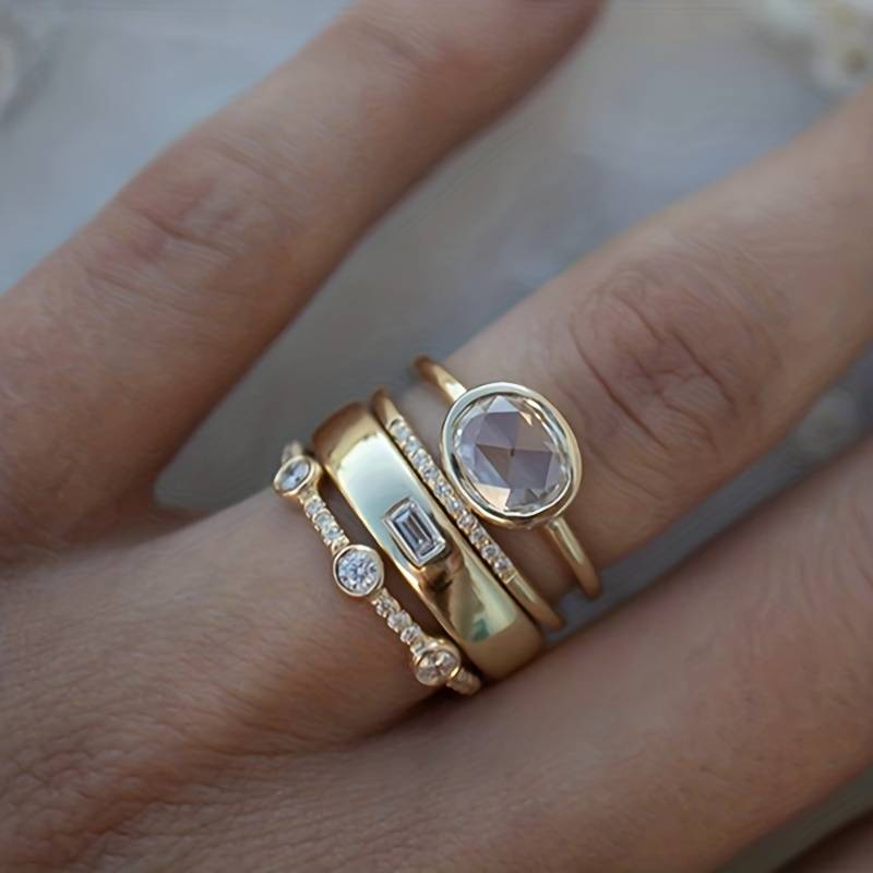 Blush Oval Crystal Layered Gold Ring | Amelia Bellrose Jewellery