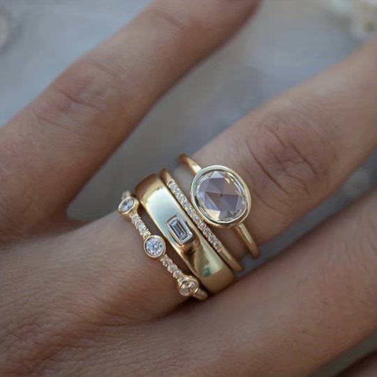 Blush Oval Crystal Layered Gold Ring | Amelia Bellrose Jewellery