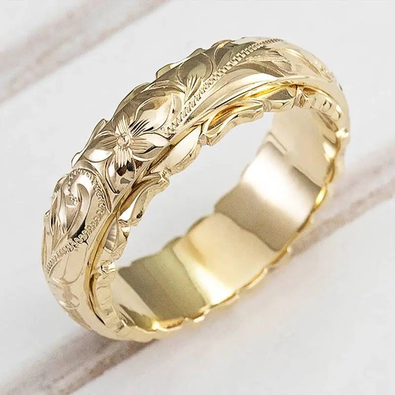 Floral Engraved Gold Band Ring | Amelia Bellrose Jewellery