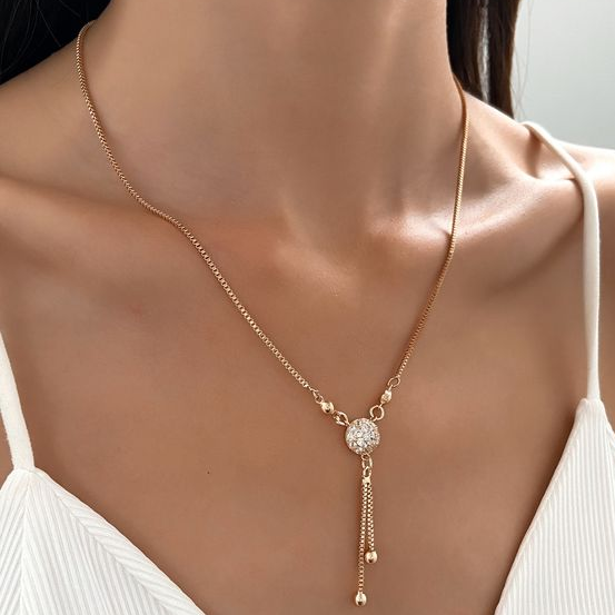 Gold Drop Tassel Crystal Necklace | Amelia Bellrose Jewellery