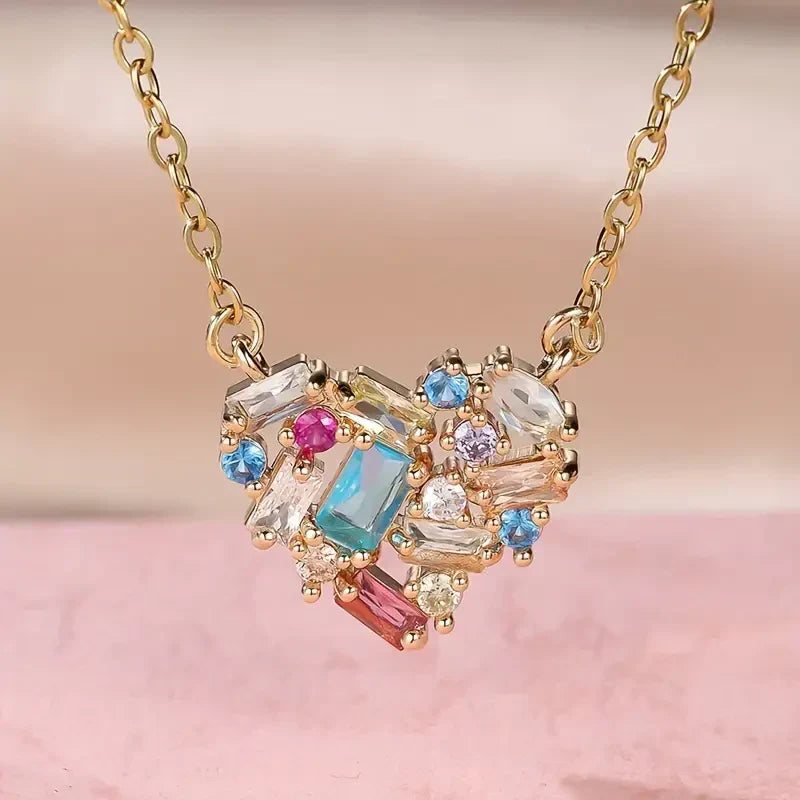 Multicolour Crystal Heart Pendant Necklace | Amelia Bellrose Jewellery