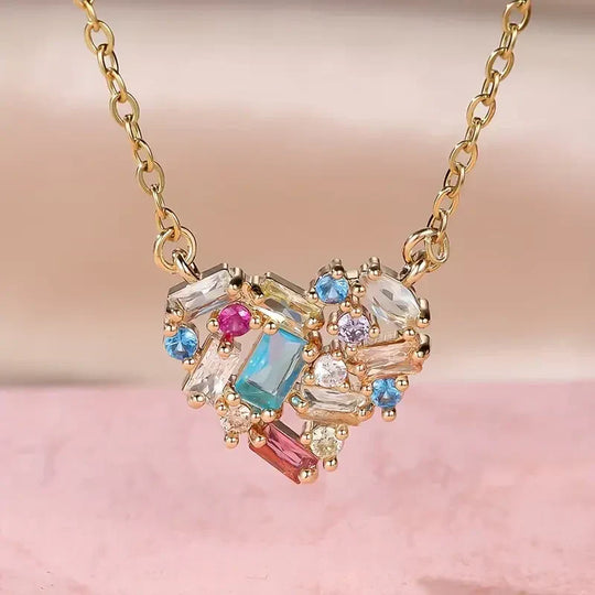 Multicolour Crystal Heart Pendant Necklace | Amelia Bellrose Jewellery
