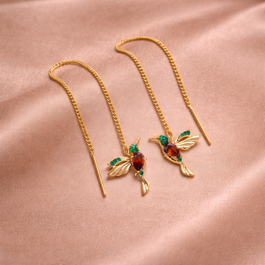 Hummingbird Crystal Gold Threader Earrings | Amelia Bellrose Jewellery