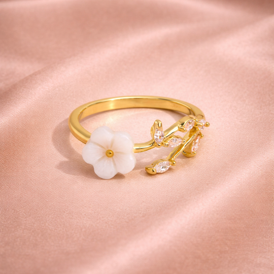 Floral Crystal Gold Ring | Amelia Bellrose Jewellery