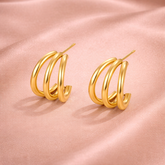 Triple Hoop Gold Earrings | Amelia Bellrose Jewellery