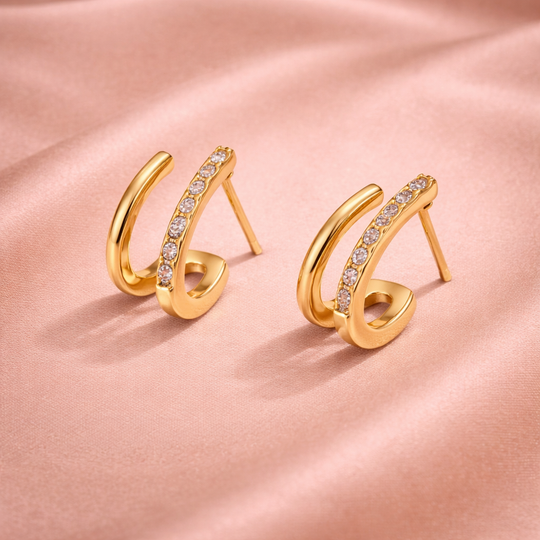 Crystal Curve Gold Hoop Earrings | Amelia Bellrose Jewellery