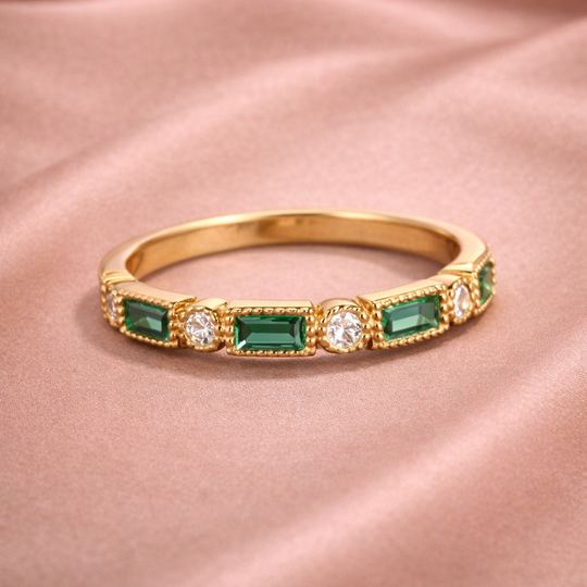 Emerald Crystal Gold Band Ring | Amelia Bellrose Jewellery