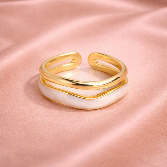 Pearl Inlay Gold Open Ring | Amelia Bellrose Jewellery