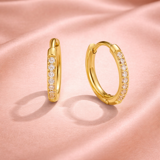 Crystal Huggie Gold Hoop Earrings | Amelia Bellrose Jewellery