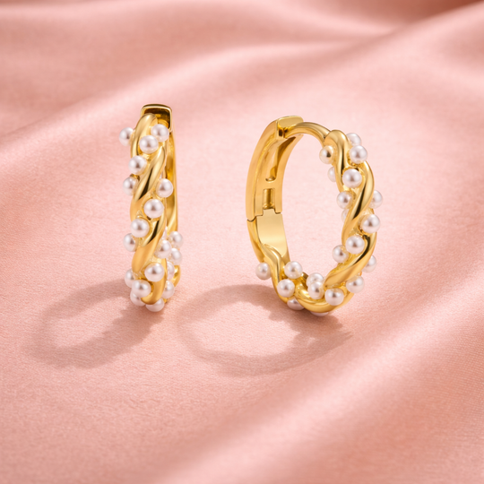 Pearl Twist Gold Hoop Earrings | Amelia Bellrose Jewellery