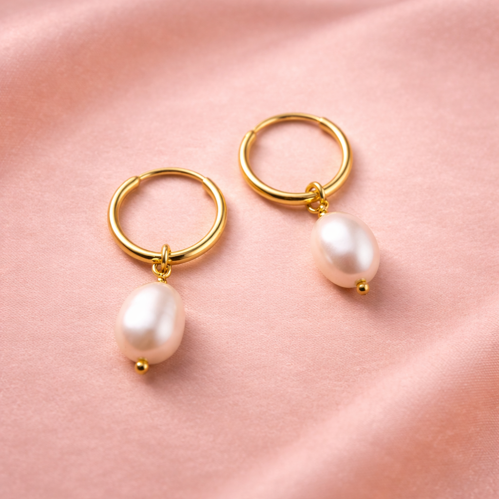 Pearl Drop Gold Hoop Earrings | Amelia Bellrose Jewellery