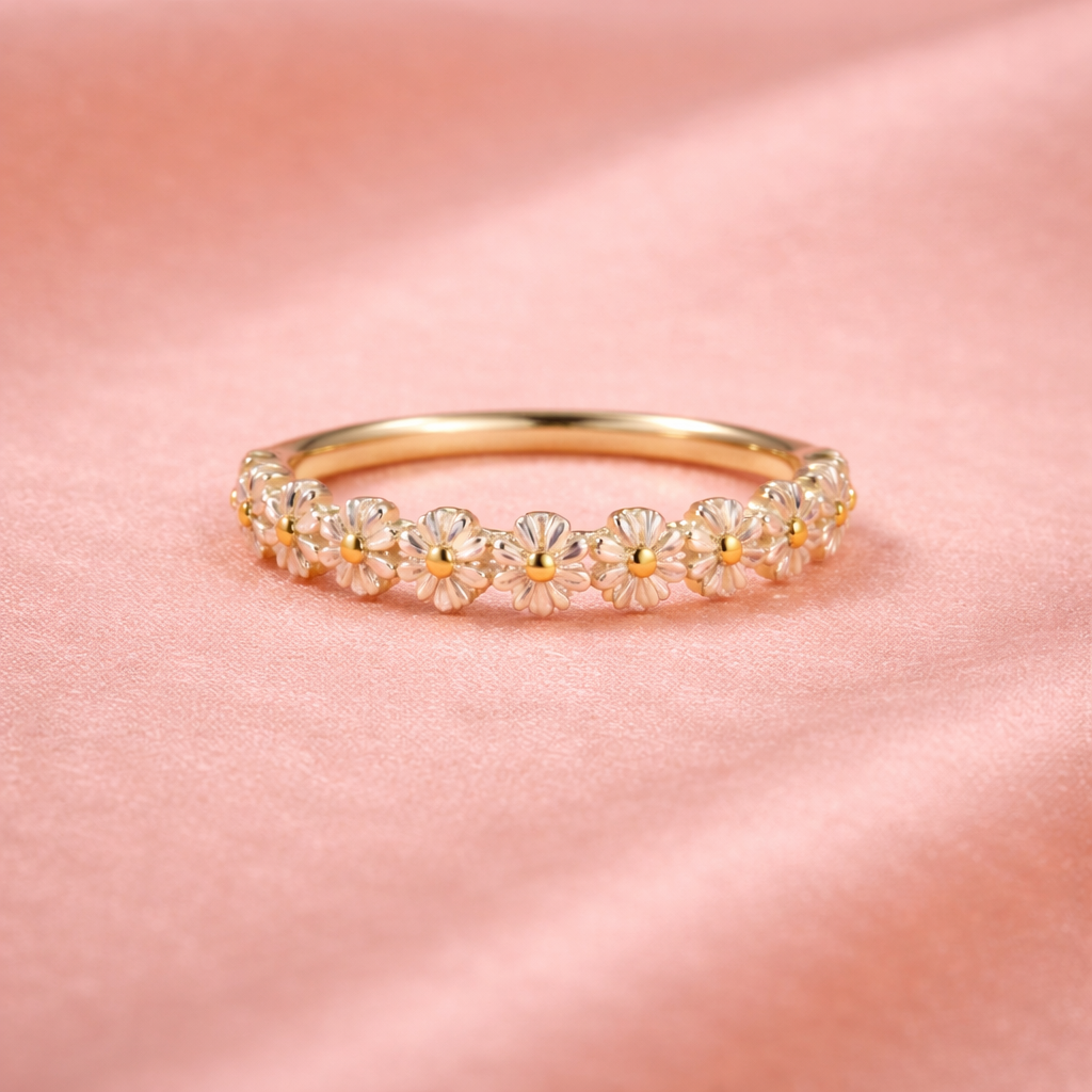Elegant Daisy Crystal Gold Ring | Amelia Bellrose Jewellery
