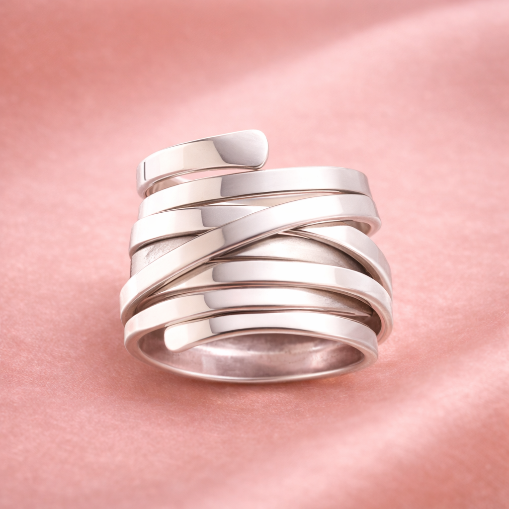 Modern Layered Silver Wrap Ring | Amelia Bellrose Jewellery