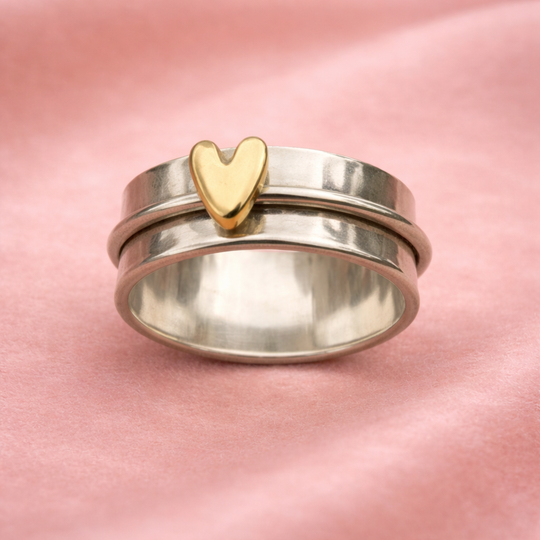 Minimal Heart Accent Silver Gold Ring | Amelia Bellrose Jewellery