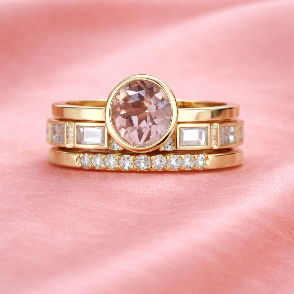 Rose Crystal Stack Gold Ring Set | Amelia Bellrose Jewellery