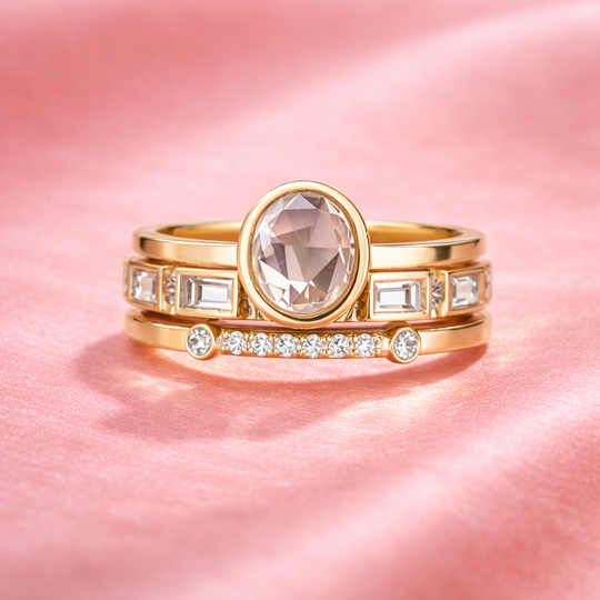 Blush Oval Crystal Layered Gold Ring | Amelia Bellrose Jewellery