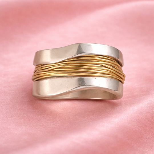 Modern Dual-Tone Wire Wrap Silver Ring | Amelia Bellrose Jewellery