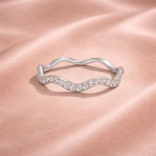 Wave Pavé Crystal Silver Ring | Amelia Bellrose Jewellery