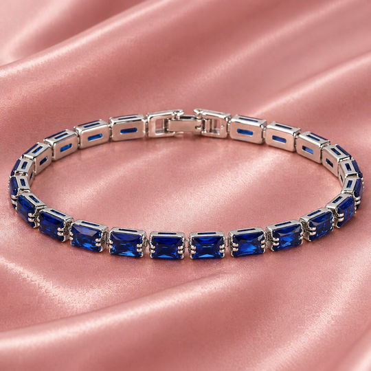 Blue Crystal Baguette Tennis Bracelet | Amelia Bellrose Jewellery