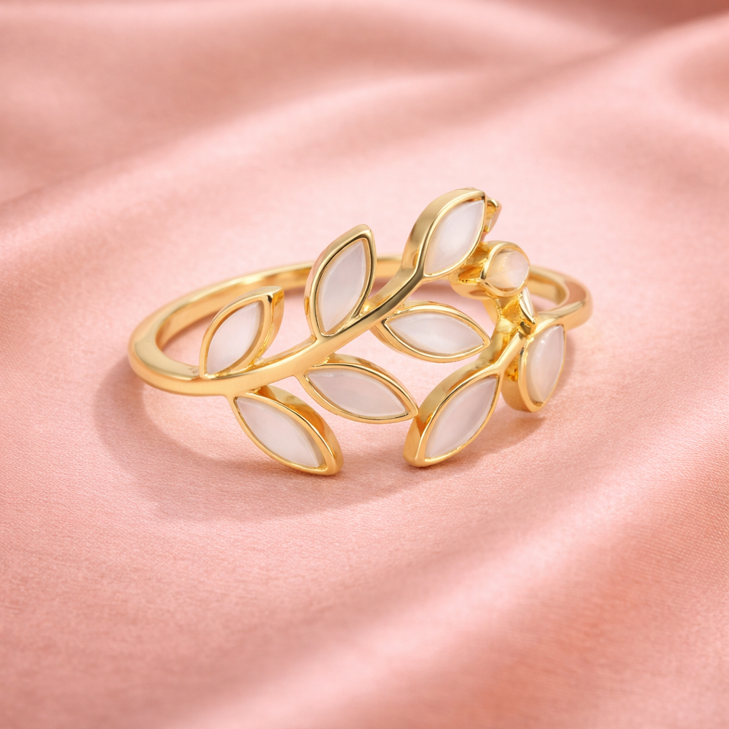 Mother-of-Pearl Leaf Gold Ring | Amelia Bellrose Jewellery