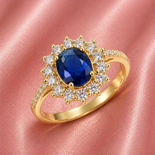 Oval Blue Crystal Double Halo Ring | Amelia Bellrose Jewellery