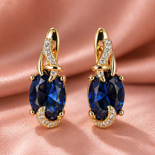 Oval Blue Crystal Twist Drop Earrings | Amelia Bellrose Jewellery